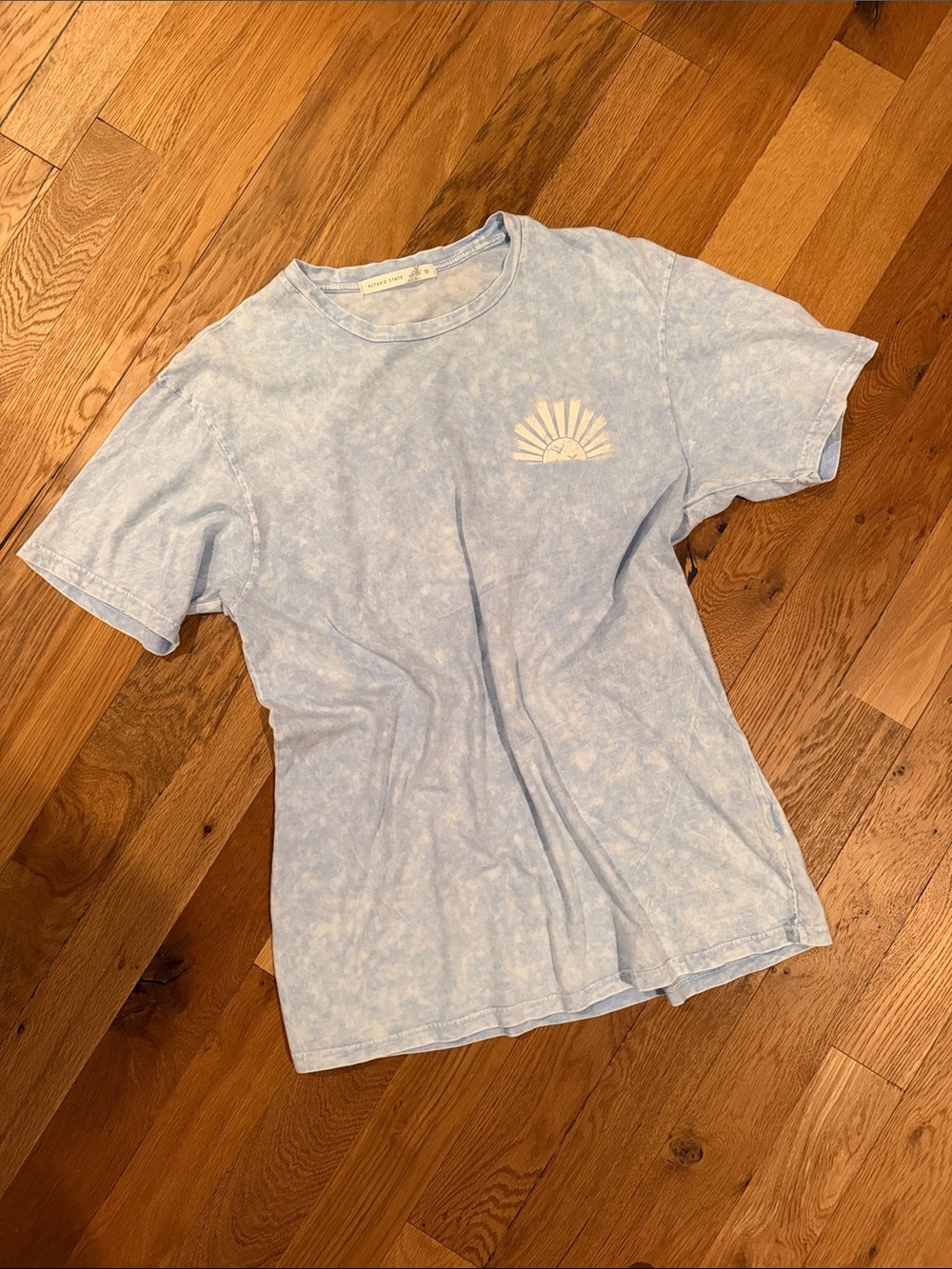 ALTAR’D STATE Light Blue Mineral-Wash Oversized Tee with White Sun Logo - S